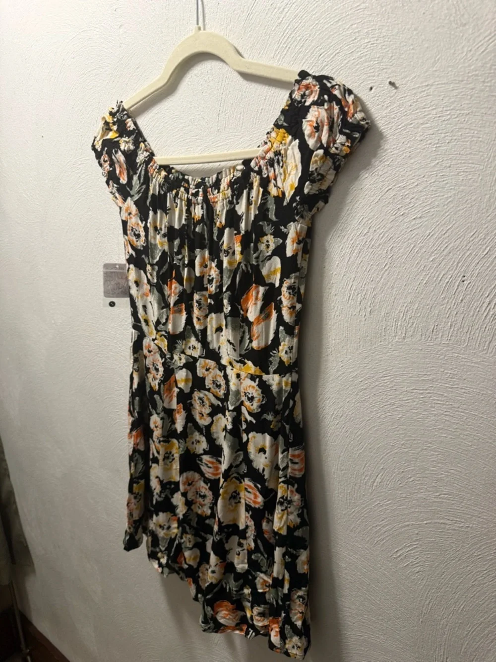 Free People NWT Black Floral Mini Dress Off Shoulder Button Front XS  Vacation